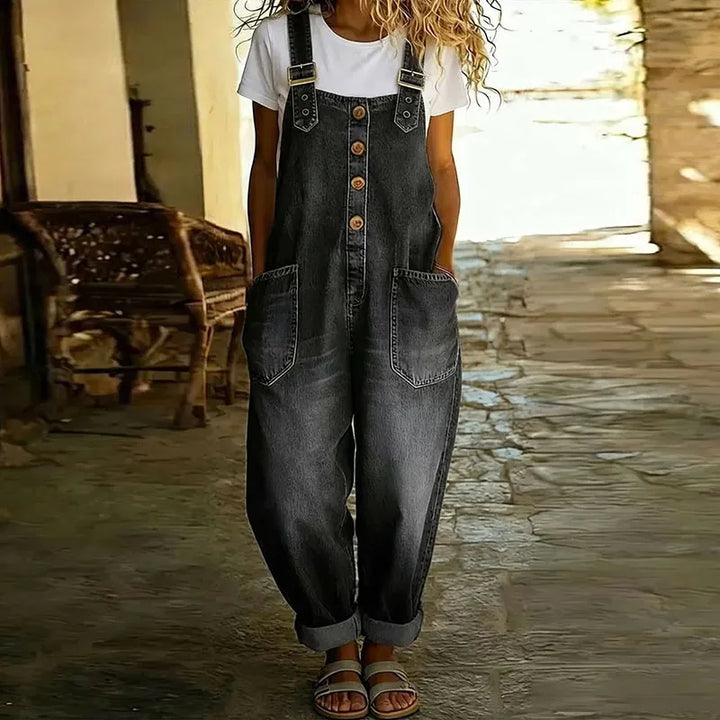 Mae | Vintage denimlook-overalls i blød bomuld med justerbare stropper
