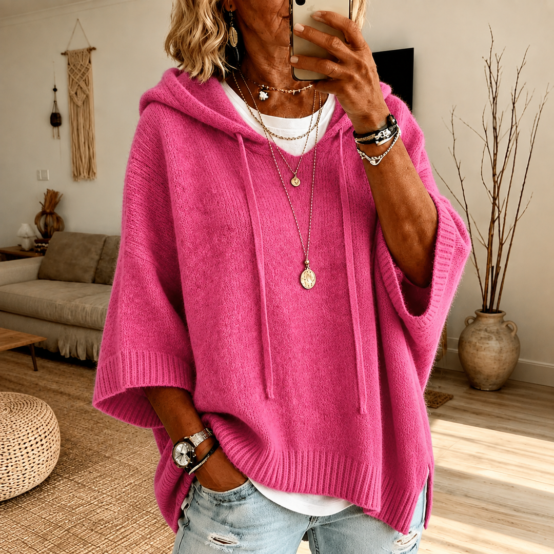 Chloé | Poncho-Striktrøje med Hætte i Rosa