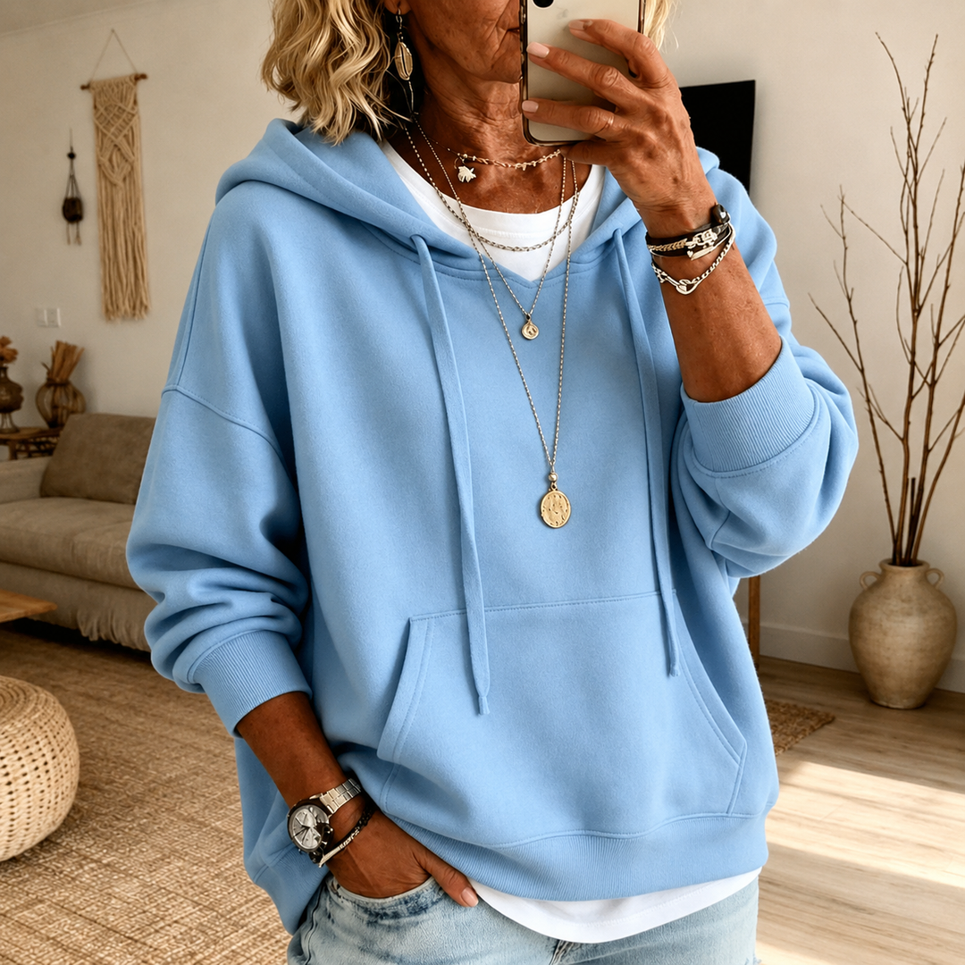 Inès | Oversized Hættetrøje i Himmelblå med Kængurulomme
