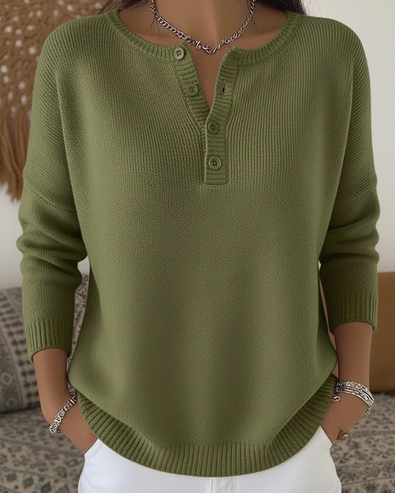 Helena | Striksweater med Henley-knaplukning