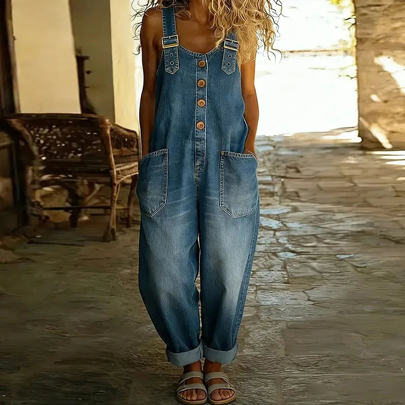 Mae | Vintage denimlook-overalls i blød bomuld med justerbare stropper