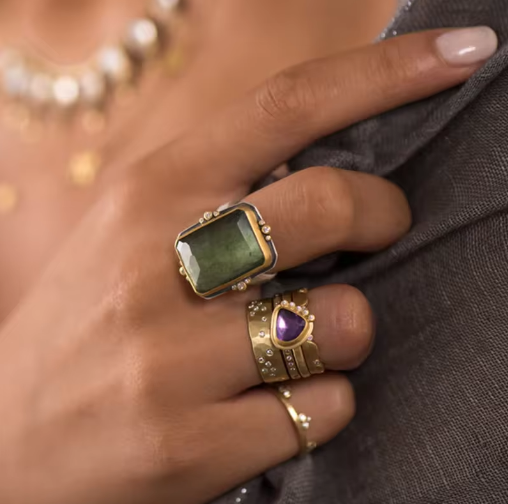 Fransk Retro Ring med Firkantet Krystal