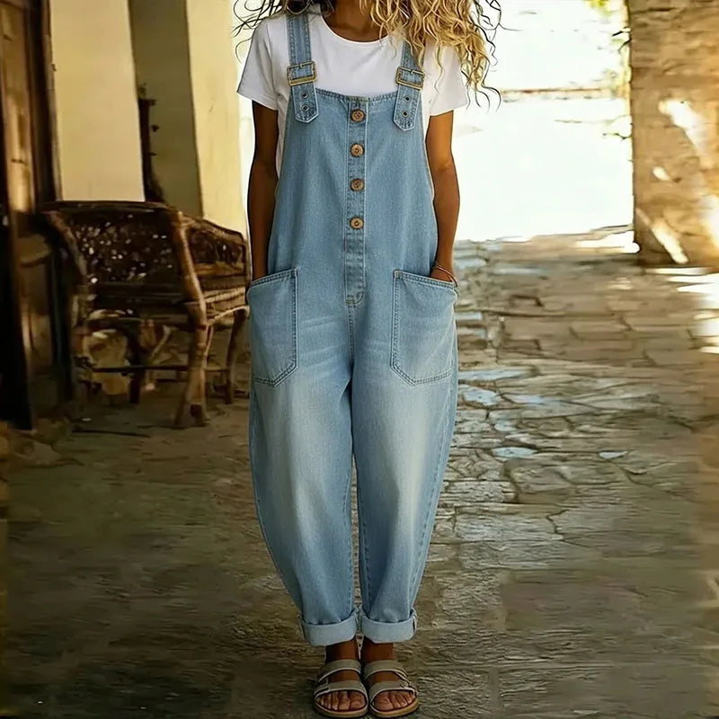 Mae | Vintage denimlook-overalls i blød bomuld med justerbare stropper