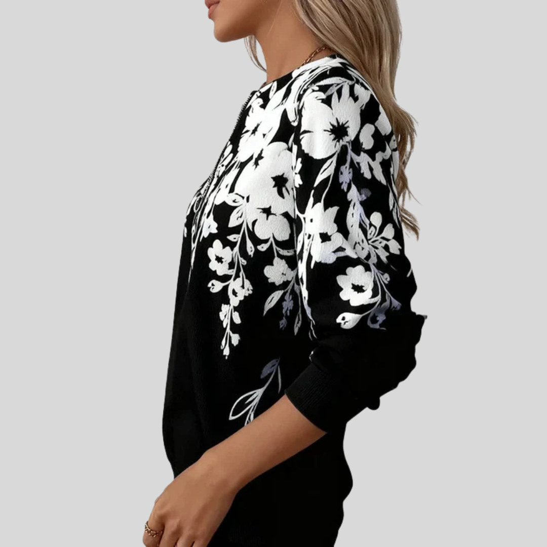 Crimson | Sweatshirt med blomsterprint og lynlås