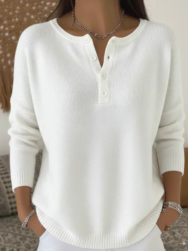 Helena | Striksweater med Henley-knaplukning