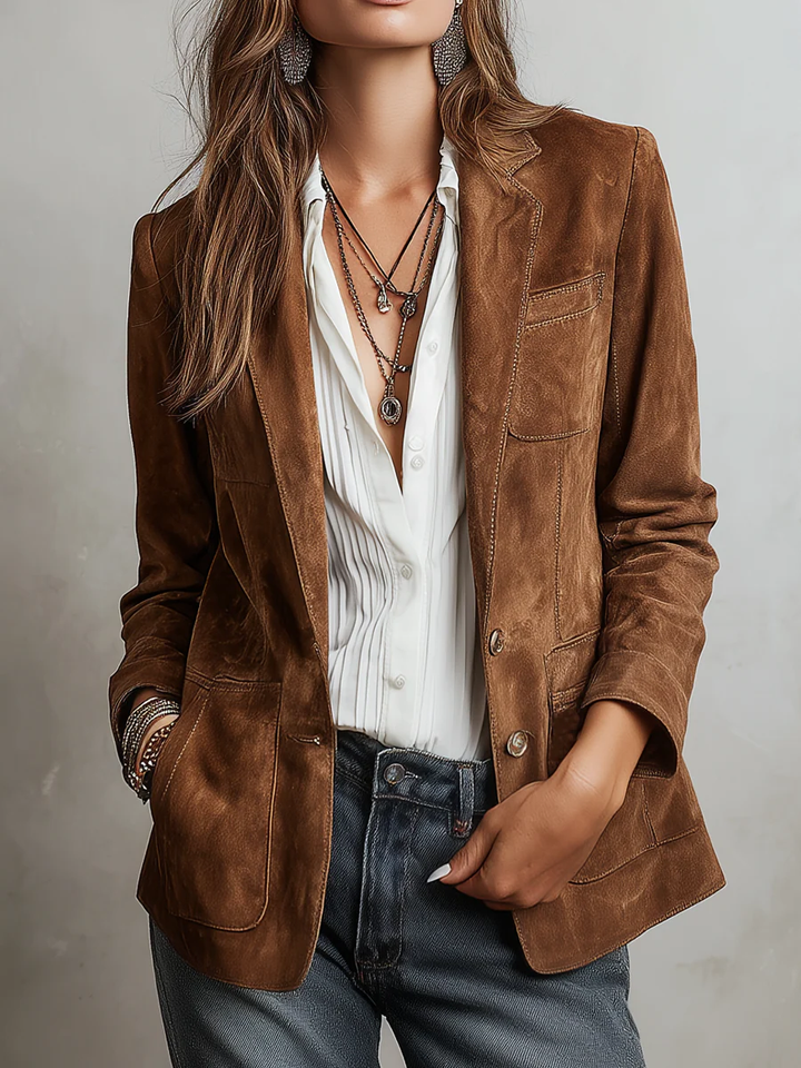 Vintageblazer til kvinder i brun