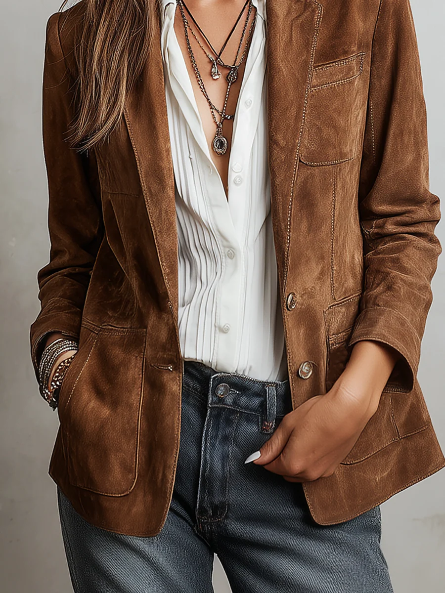 Vintageblazer til kvinder i brun