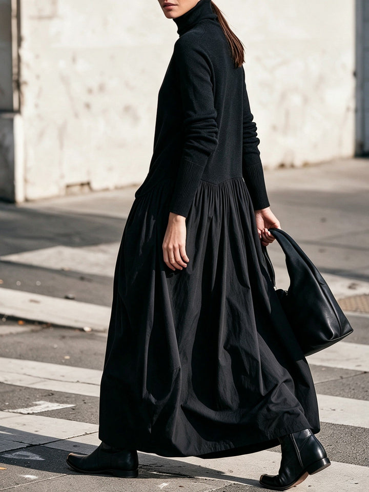 Odette | Sort oversized maxi-kjole med ståkrave