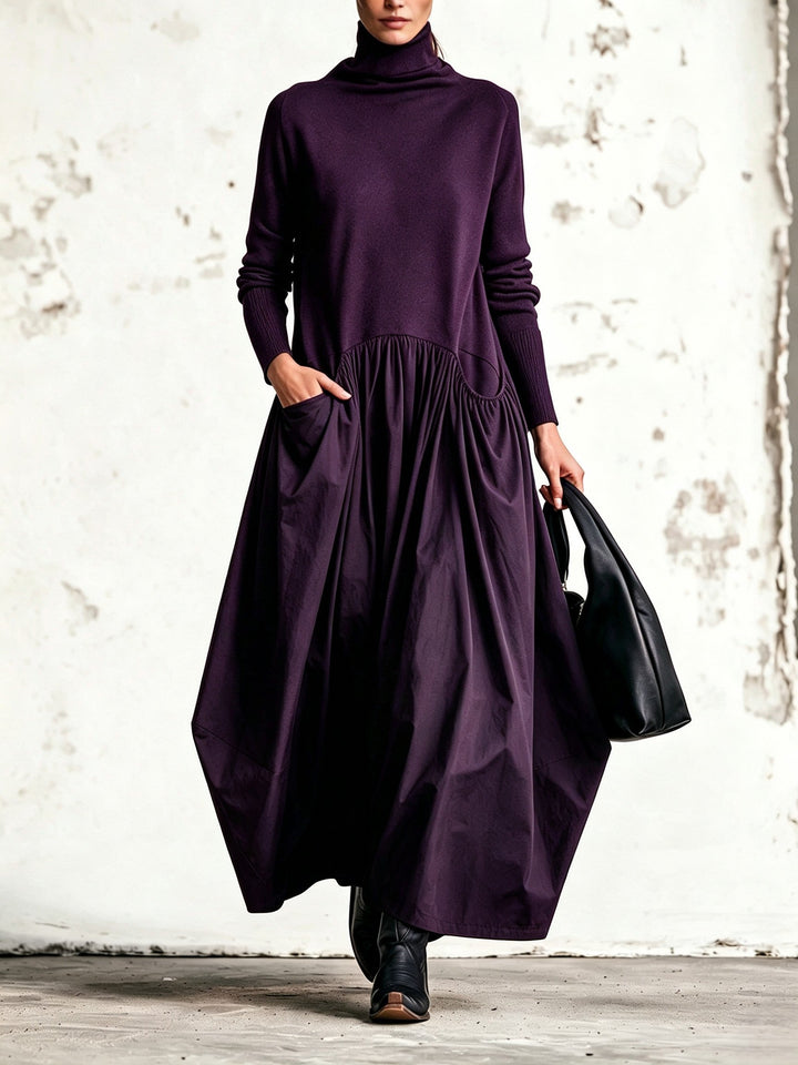 Odette | Sort oversized maxi-kjole med ståkrave
