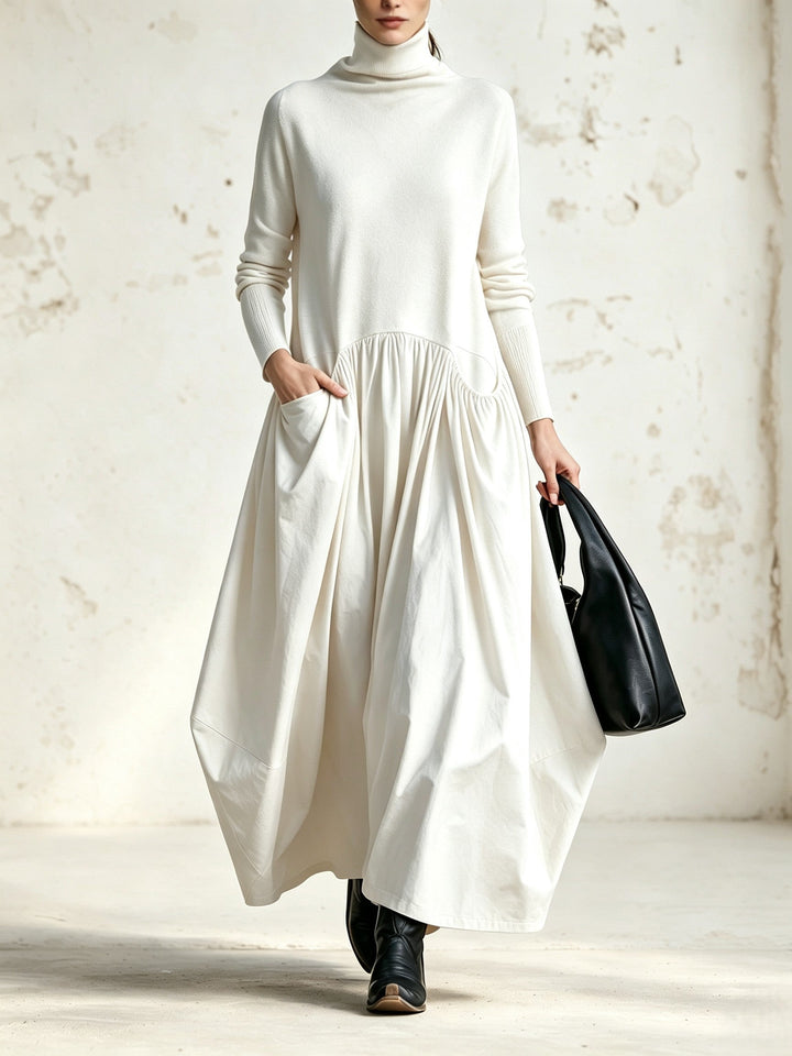 Odette | Sort oversized maxi-kjole med ståkrave