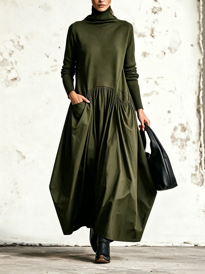 Odette | Sort oversized maxi-kjole med ståkrave