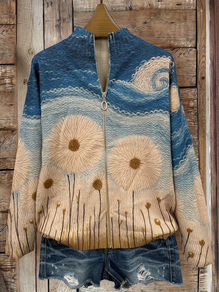 Yolanda™ | Quiltet cardigan med mælkebøtteeng og lynlås
