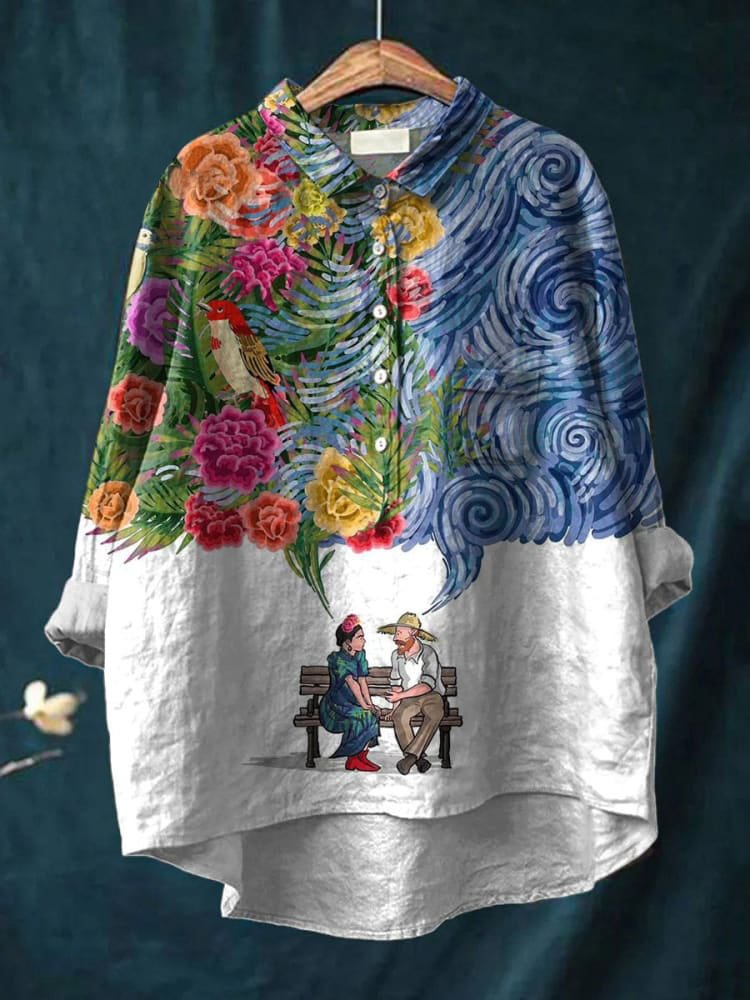 Aveline | Casual bluse med kunstnerisk havedrøm-print