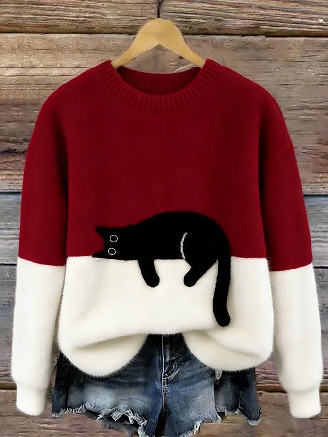 Aileen™ | Elegant oversized sweater med katteprint