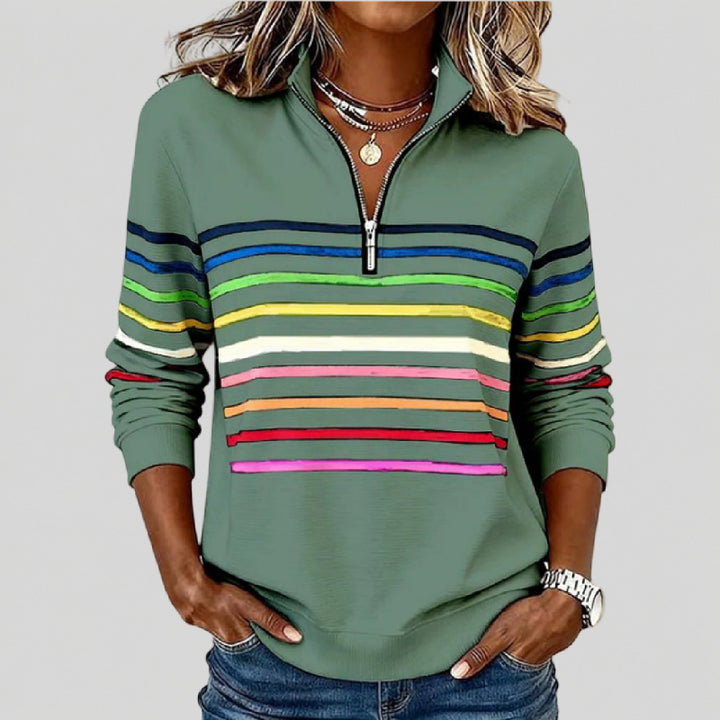 Maggie ™ | Farvestribet sweatshirt med kvart lynlås