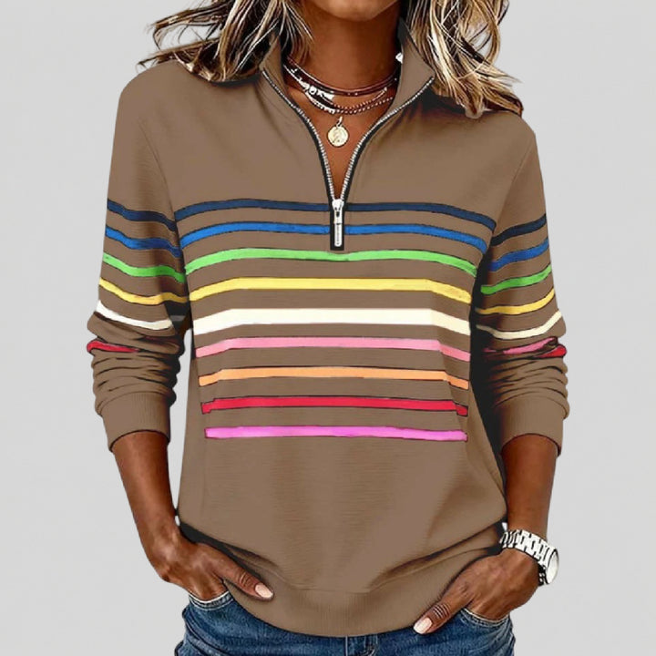 Maggie ™ | Farvestribet sweatshirt med kvart lynlås