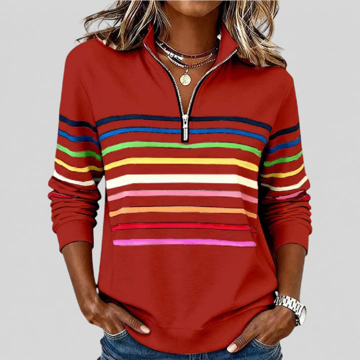 Maggie ™ | Farvestribet sweatshirt med kvart lynlås