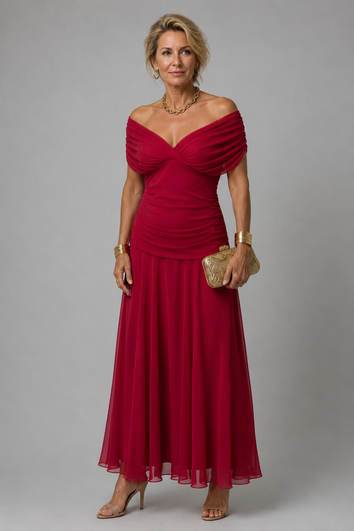 Ariane | Draperet off-shoulder midikjole