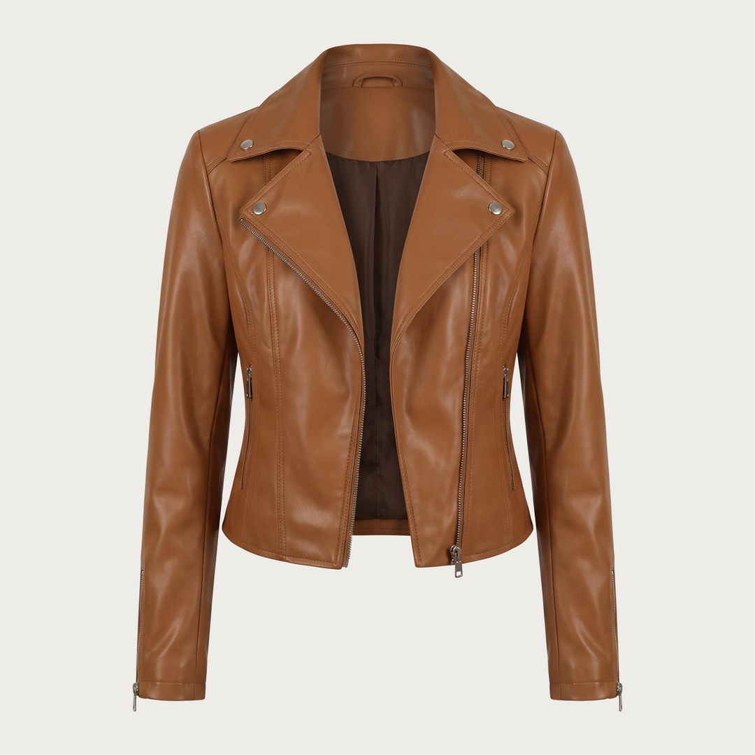 Fabiola | Giacca Biker Color Cammello con Revers Ampi