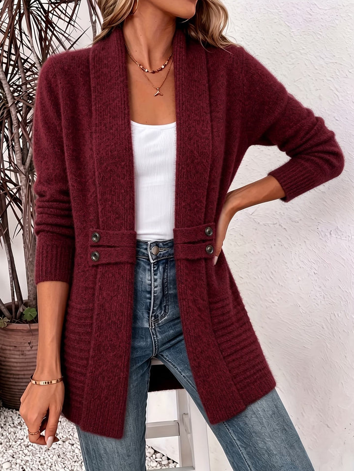 Marlowe™ | Bordeaux ribstrikket cardigan med knapstropper