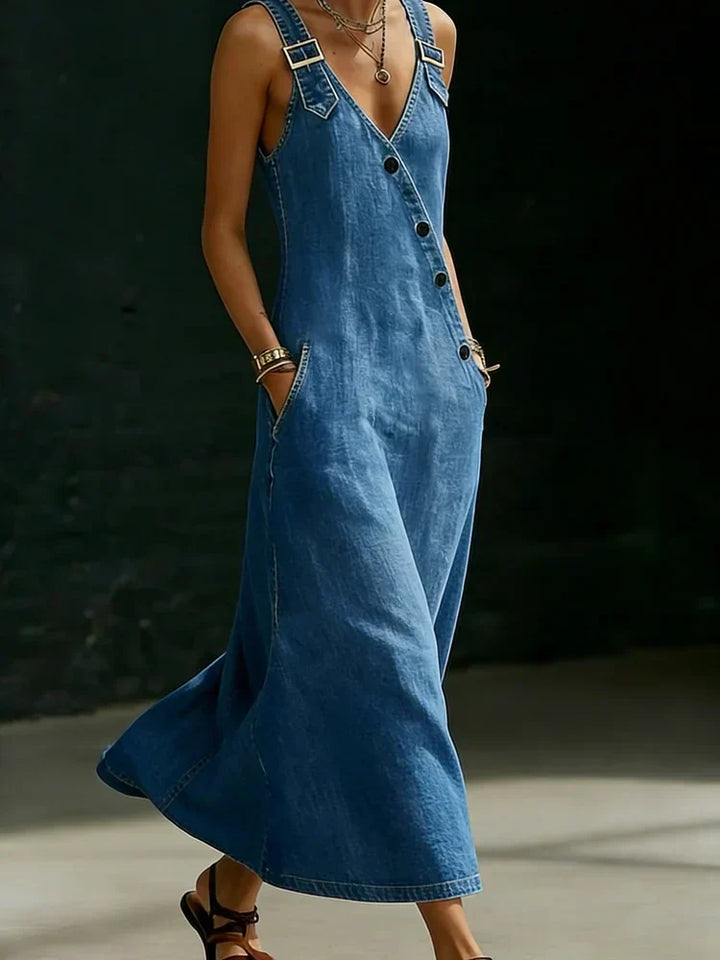 Vera | Lang denimkjole med knaplukning