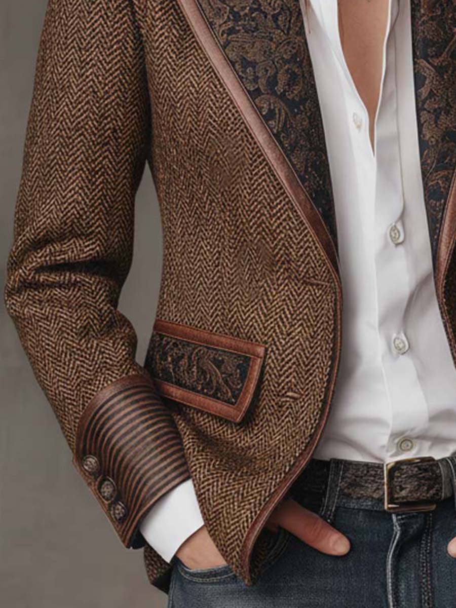 Blazer til kvinder med sildebensmønster og printdetaljer