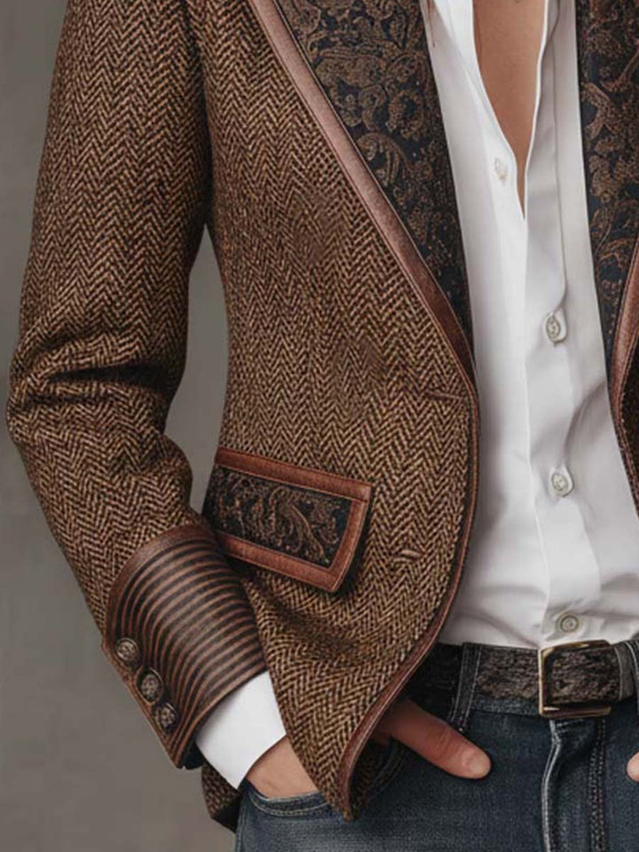 Blazer til kvinder med sildebensmønster og printdetaljer