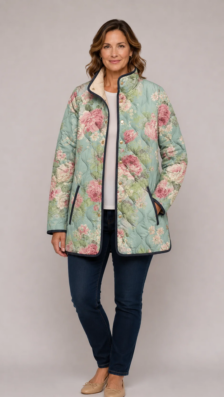 Carys | Retro quiltet jakke med blomstermønster