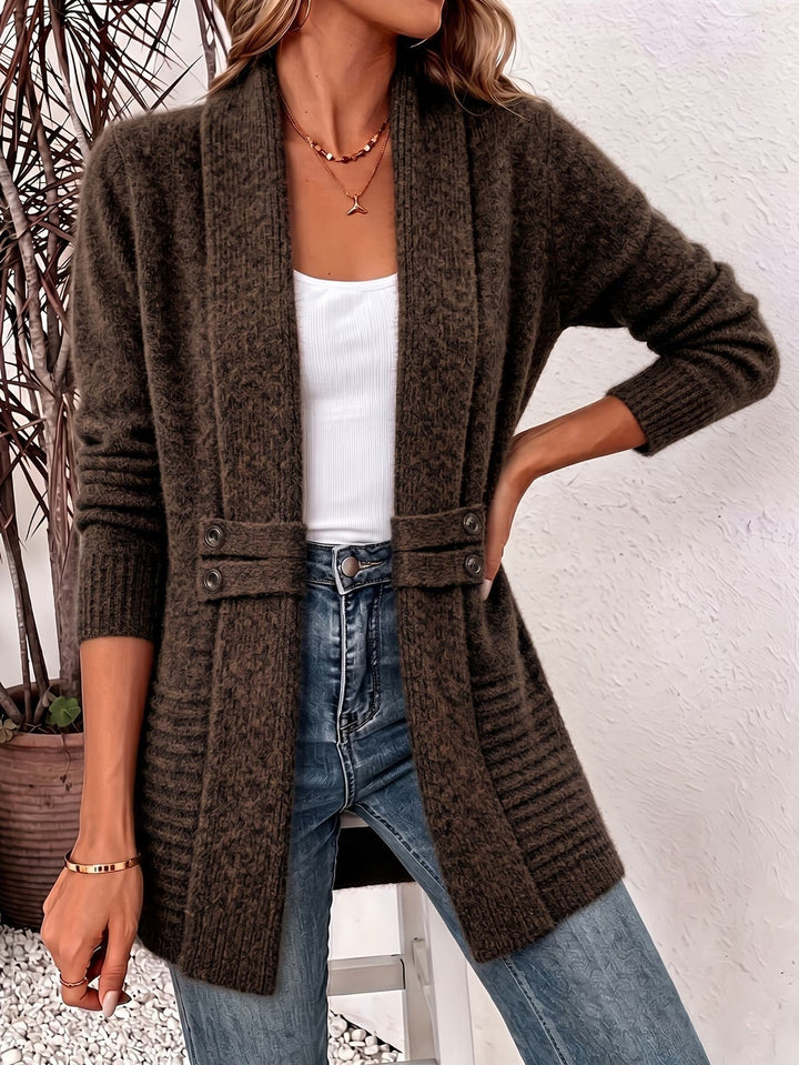 Camille™ | Chokoladebrun ribstrikket cardigan med knapstropper