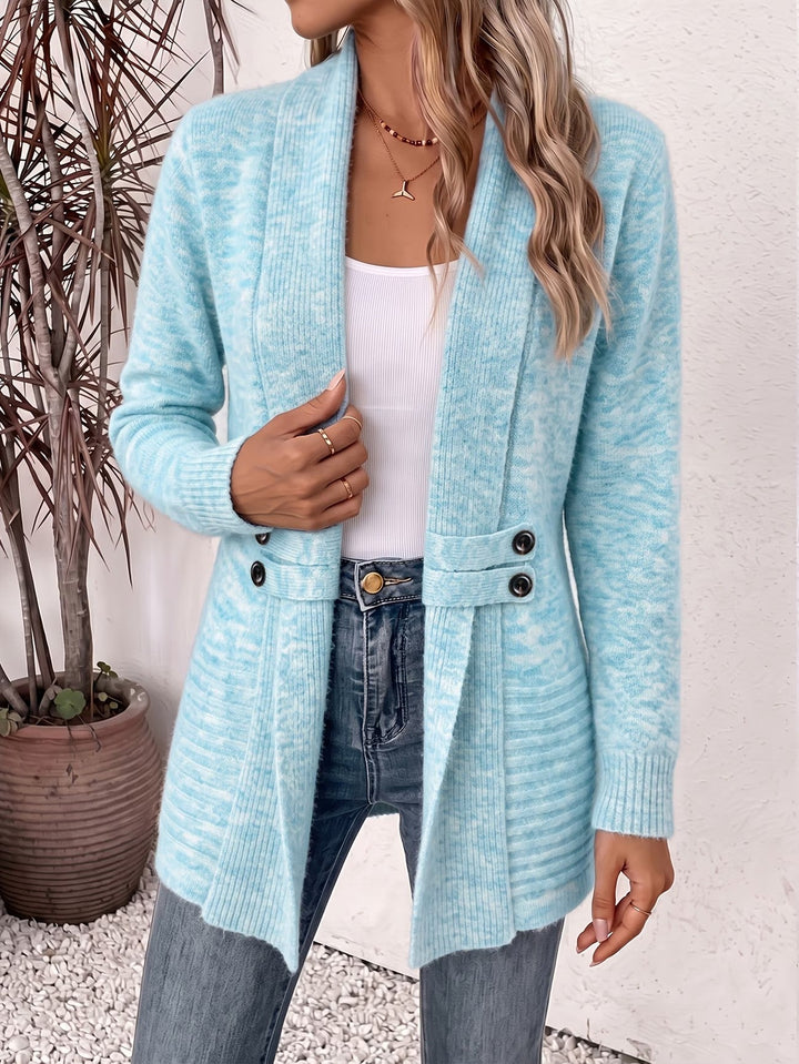 Nova™ | Aquablå ribstrikket cardigan med knapstropper