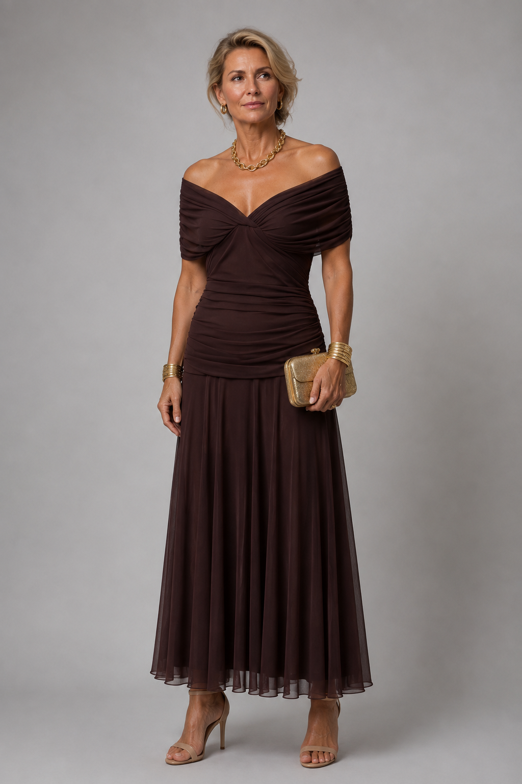 Ariane | Draperet off-shoulder midikjole