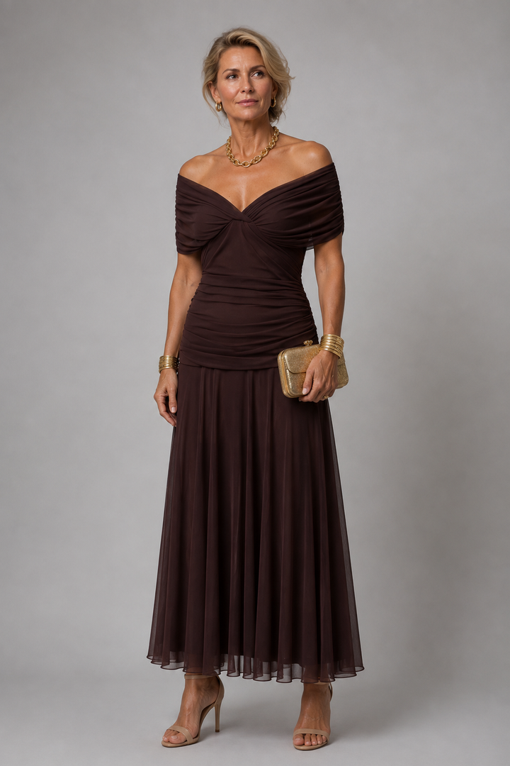 Ariane | Draperet off-shoulder midikjole