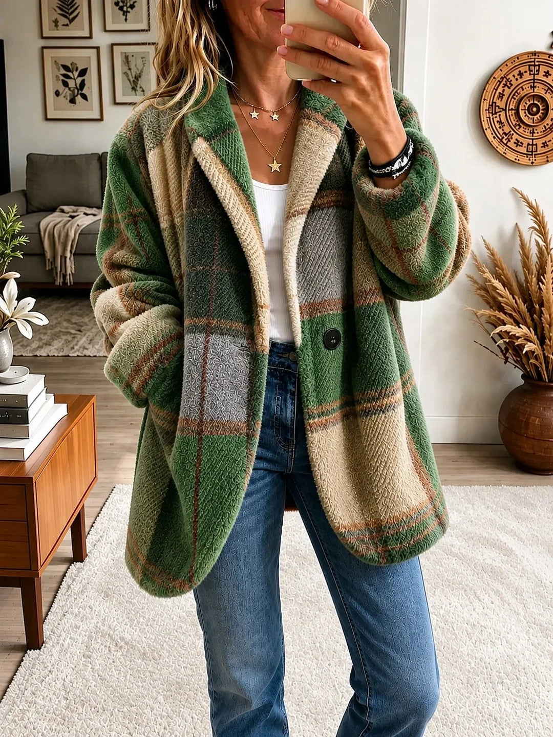 Thora – Farverig ternet cardigan