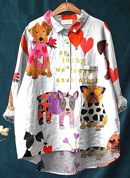 Lennox | Casual bluse med kunstnerisk hjerte- og kæledyrsprint