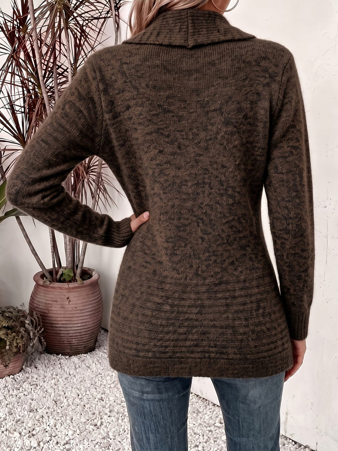 Camille™ | Chokoladebrun ribstrikket cardigan med knapstropper