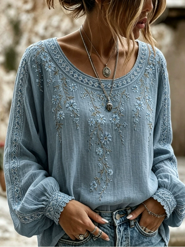 Wilma™ | Blomstret bluse med broderi