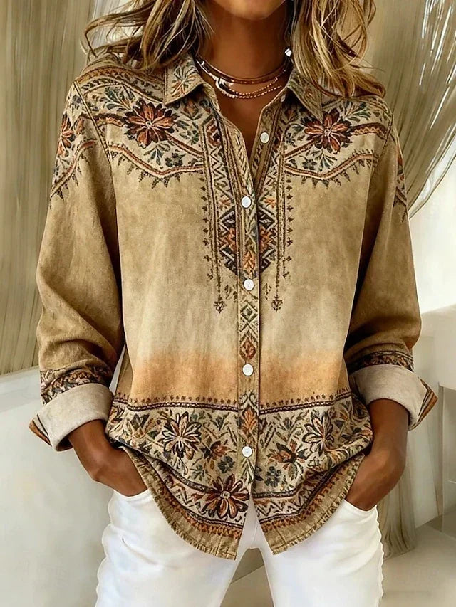Arlette | Mønstret vintagebluse med knapper