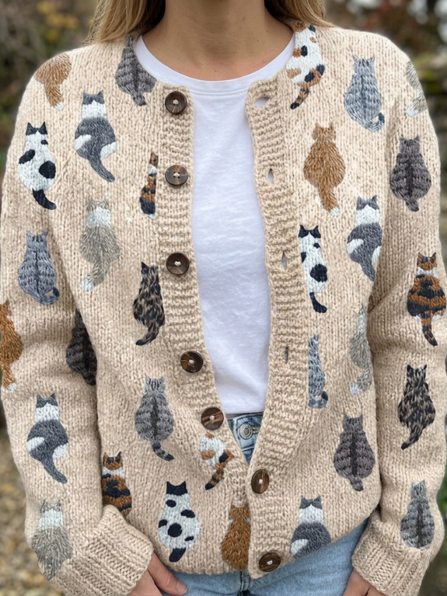 Charlotte™ | Hyggelig cardigan med katteprint