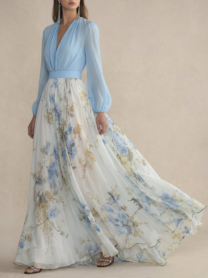 Cecelia | Maxikjole i chiffon med blomstermønster