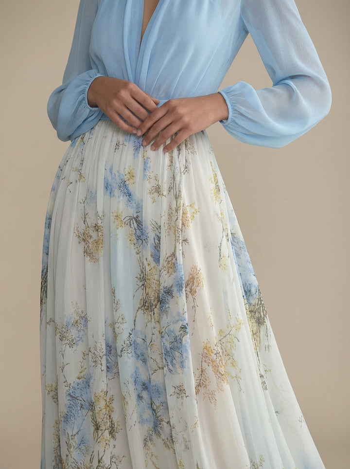 Cecelia | Maxikjole i chiffon med blomstermønster