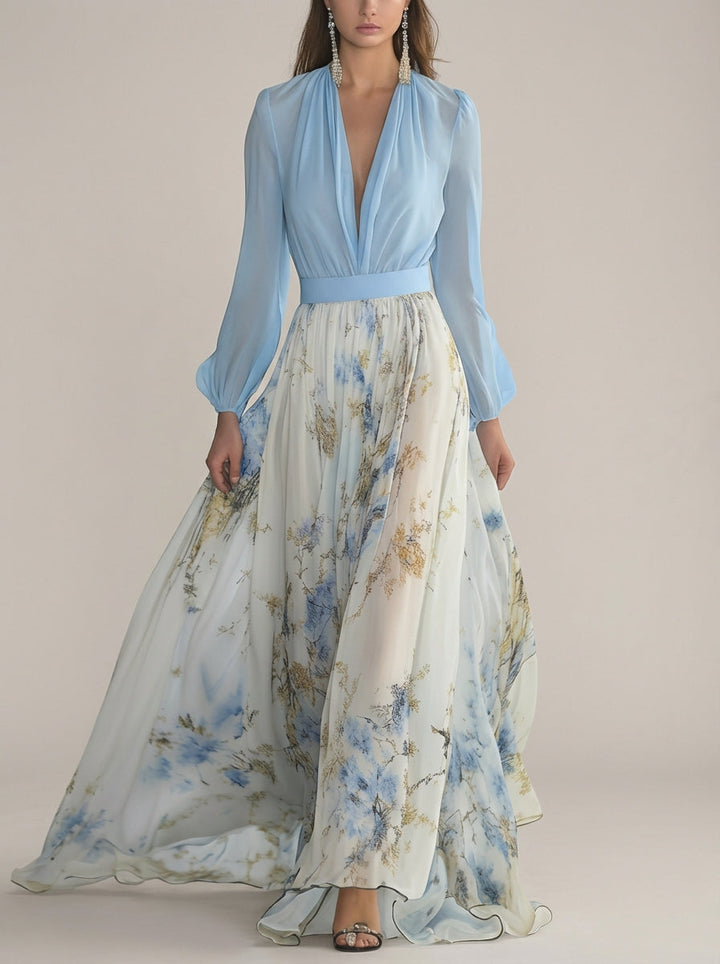Cecelia | Maxikjole i chiffon med blomstermønster
