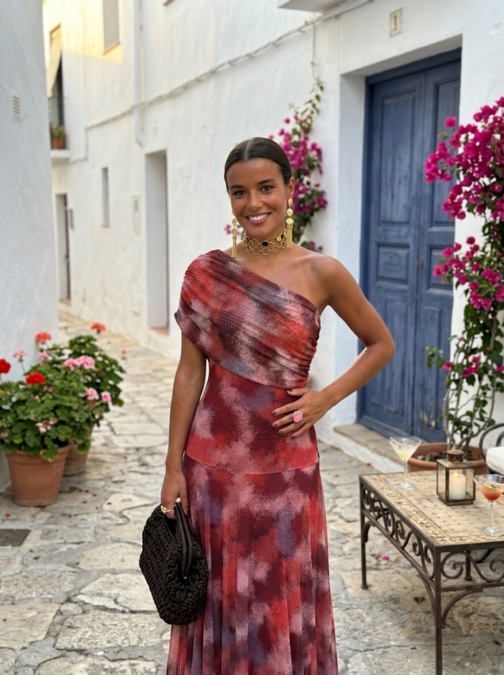 Thea | One-shoulder-maxikjole med print