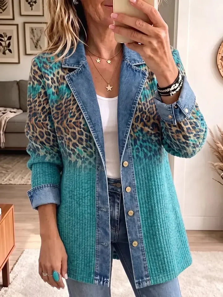 Olivia | Vintage elegant denimjakke med leopardprint