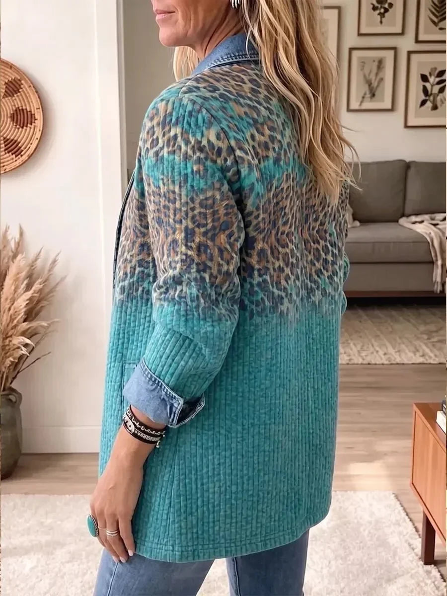 Olivia | Vintage elegant denimjakke med leopardprint