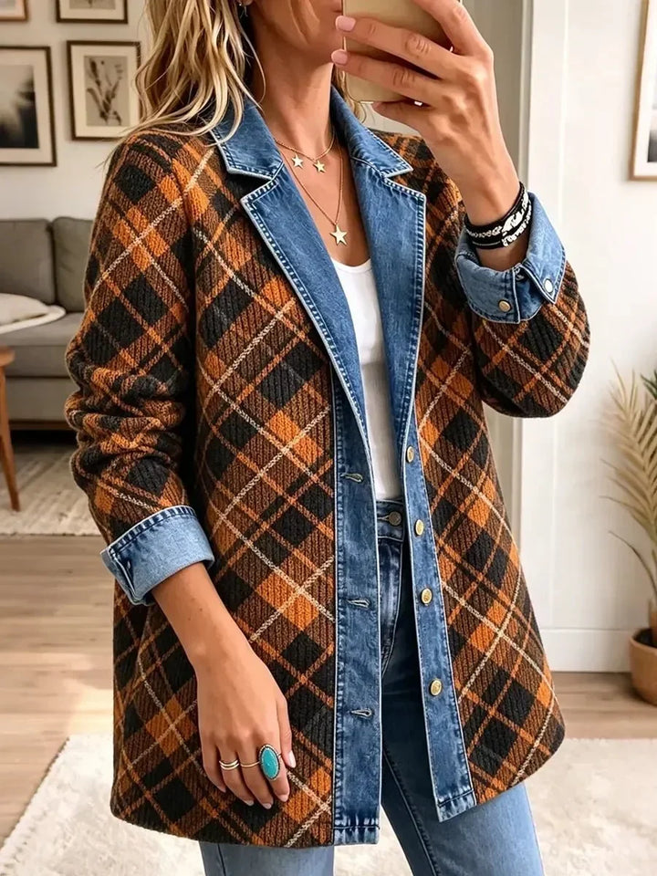 Camila | Vintage denimjakke med blokprint