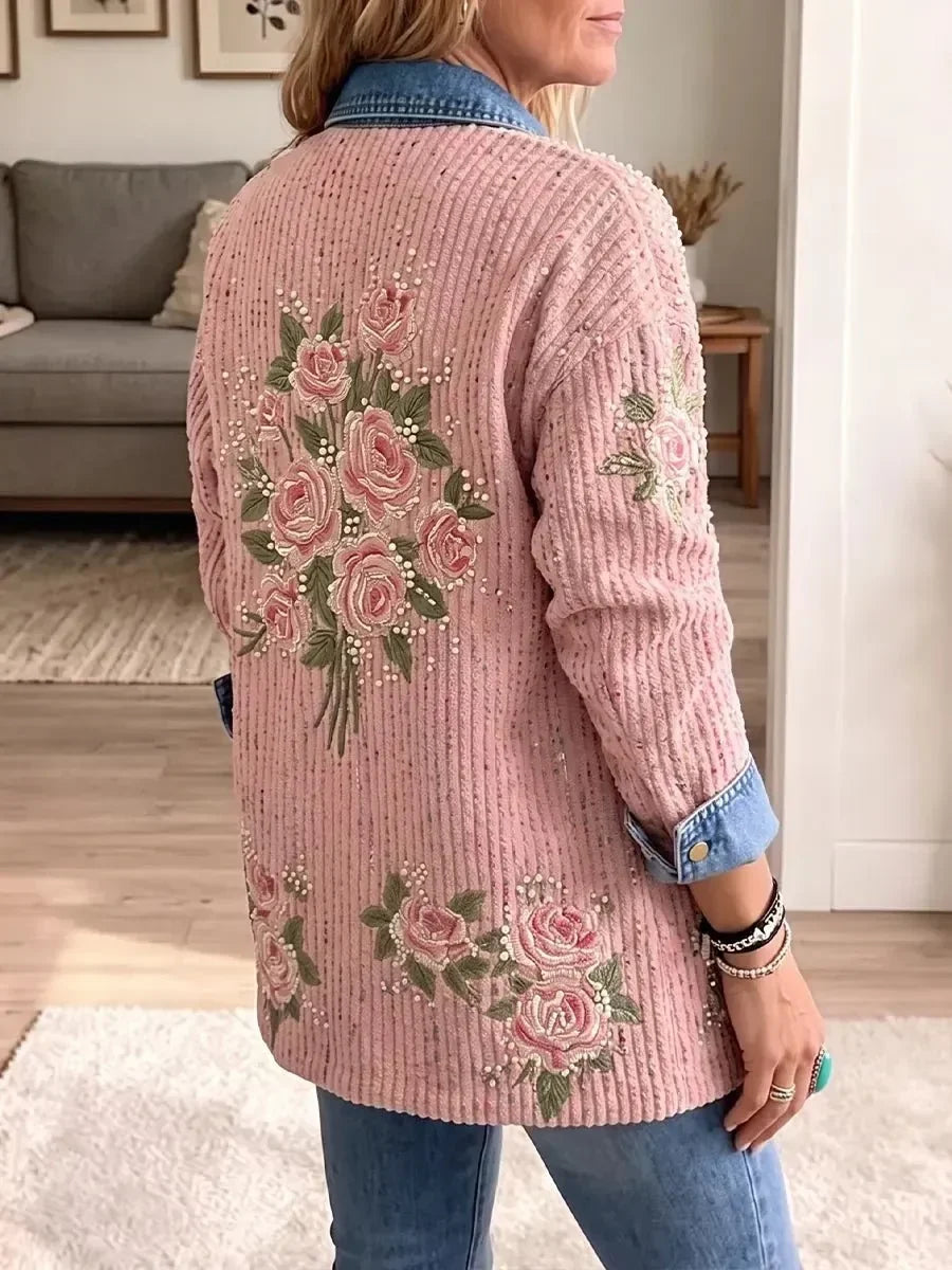 Aria | Vintage elegant blazer med denim-patchwork og farveblokke