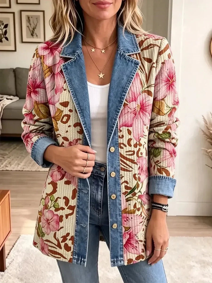 Luna | Retrojakke med blomster- og leopardmønster