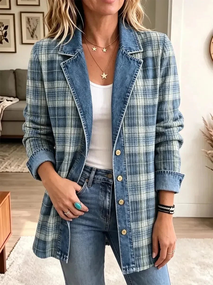 Sofia | Stilfuld retro denimjakke med kunstnerisk mønster