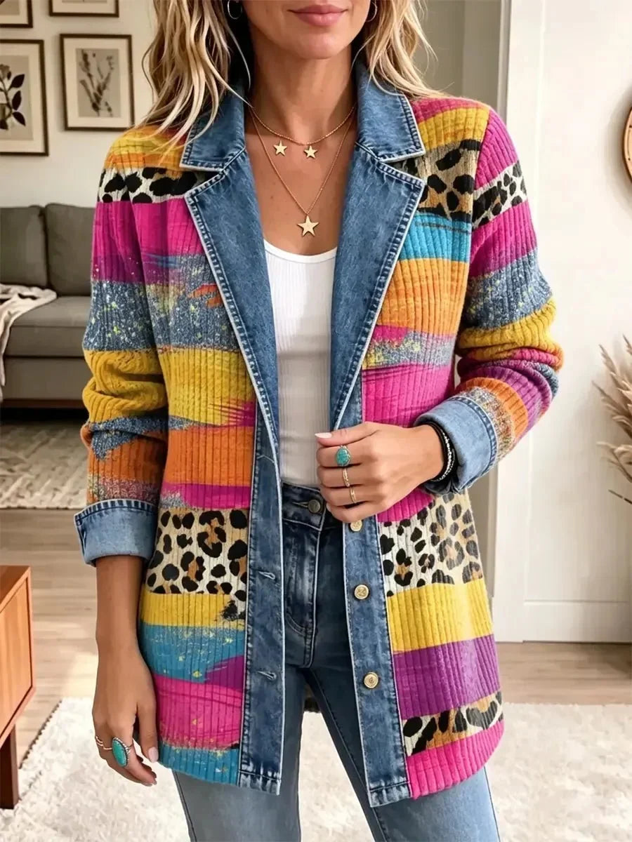 Victoria | Retro denimjakke med leopardmønster og farver