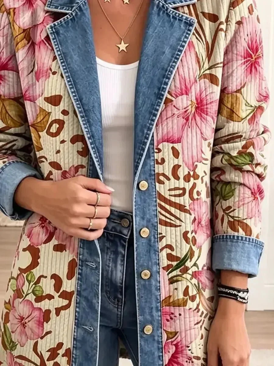 Luna | Retrojakke med blomster- og leopardmønster